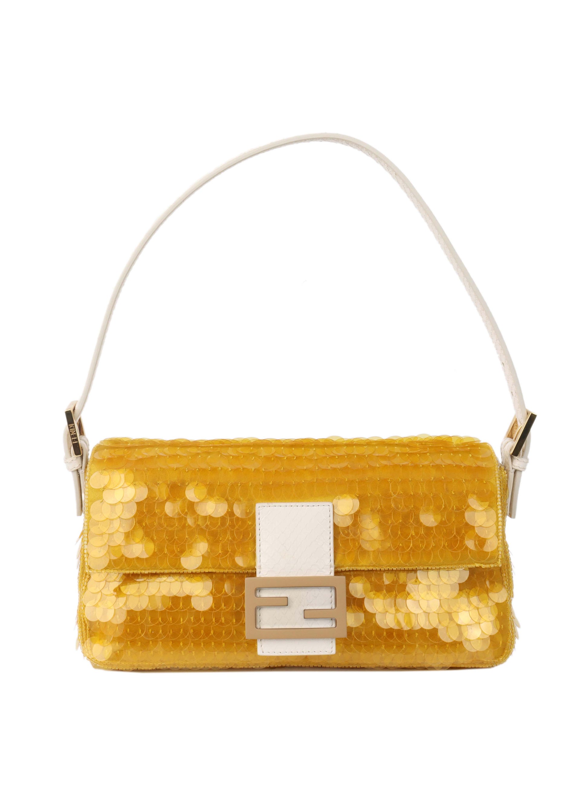 Fendi Shoulder Bag Sequin Baguette Yellow