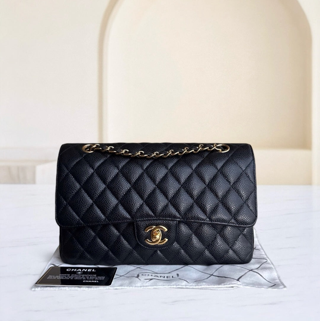 Chanel Classic Flap Medium - Caviar 25CM Quilted Grained Calfskin Black Gold Hardware Series 23