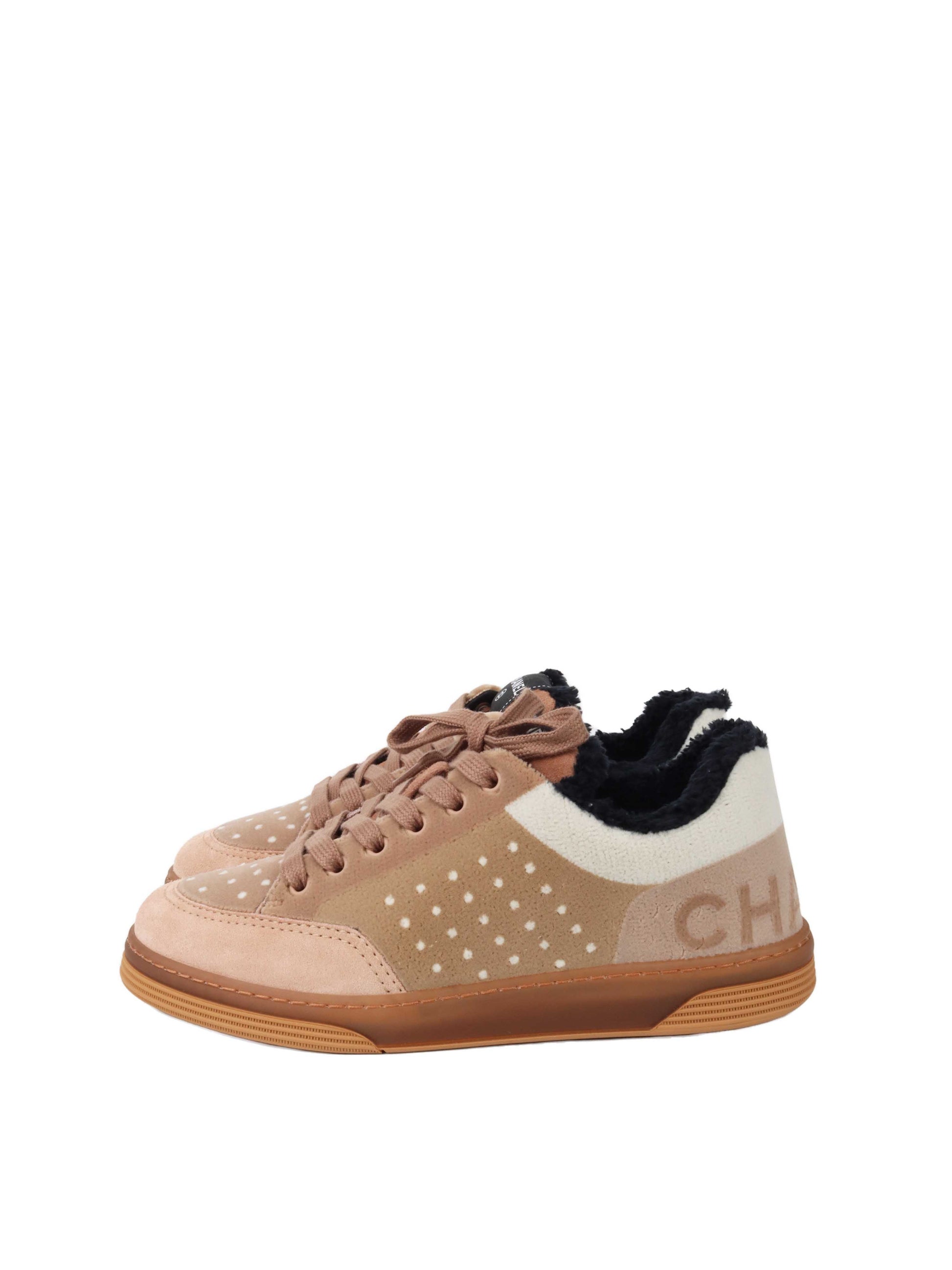 Chanel Pink/Neutral Velvet, Suede, Wool Sneakers Size 37.