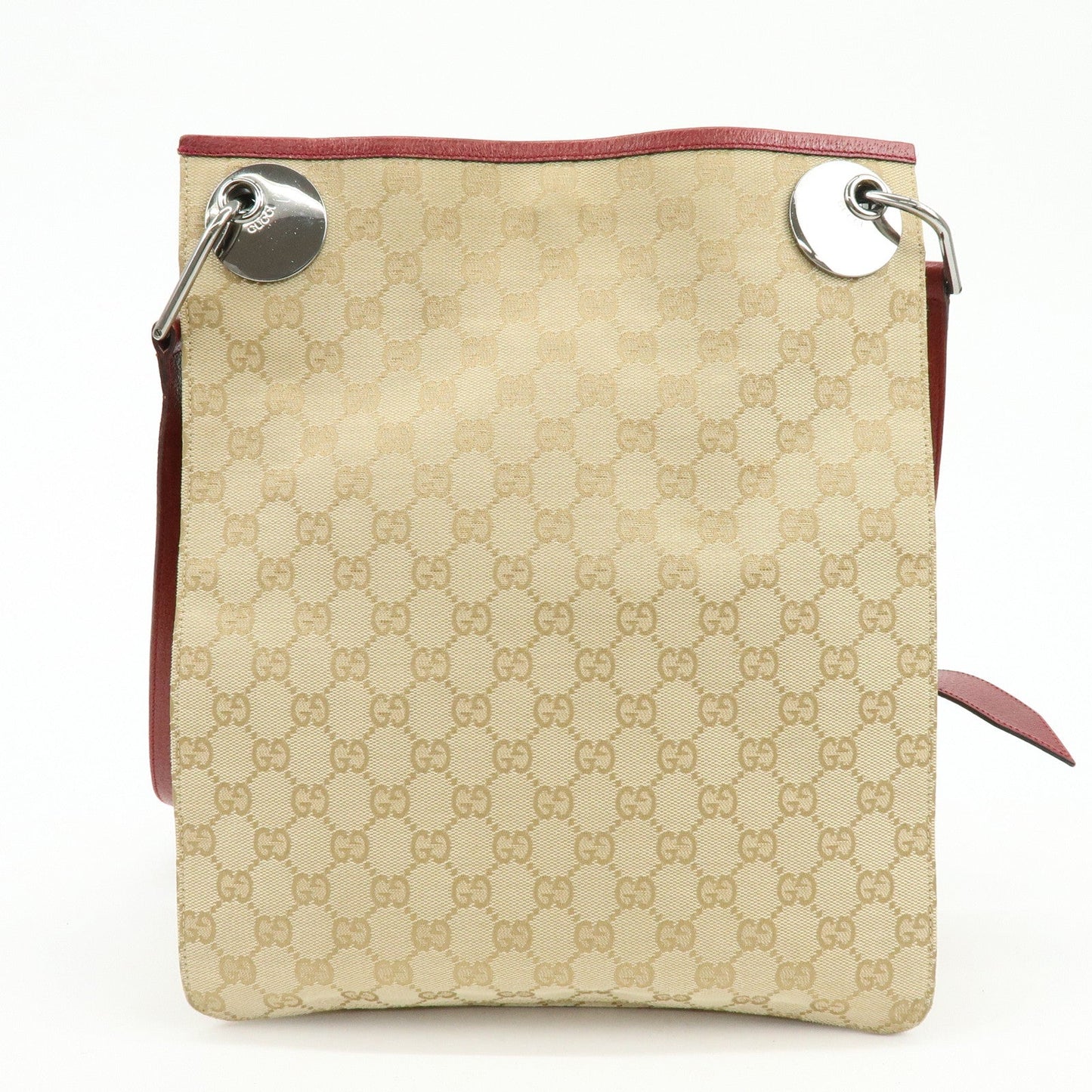 GUCCI GG Canvas Leather Shoulder Bag Crossbody Bag Beige Burgundy