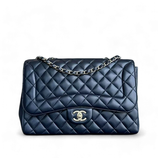 Chanel Chic Flap Jumbo Mademoiselle Quilted Lambskin Dark Blue Golden Hardware Series 21
