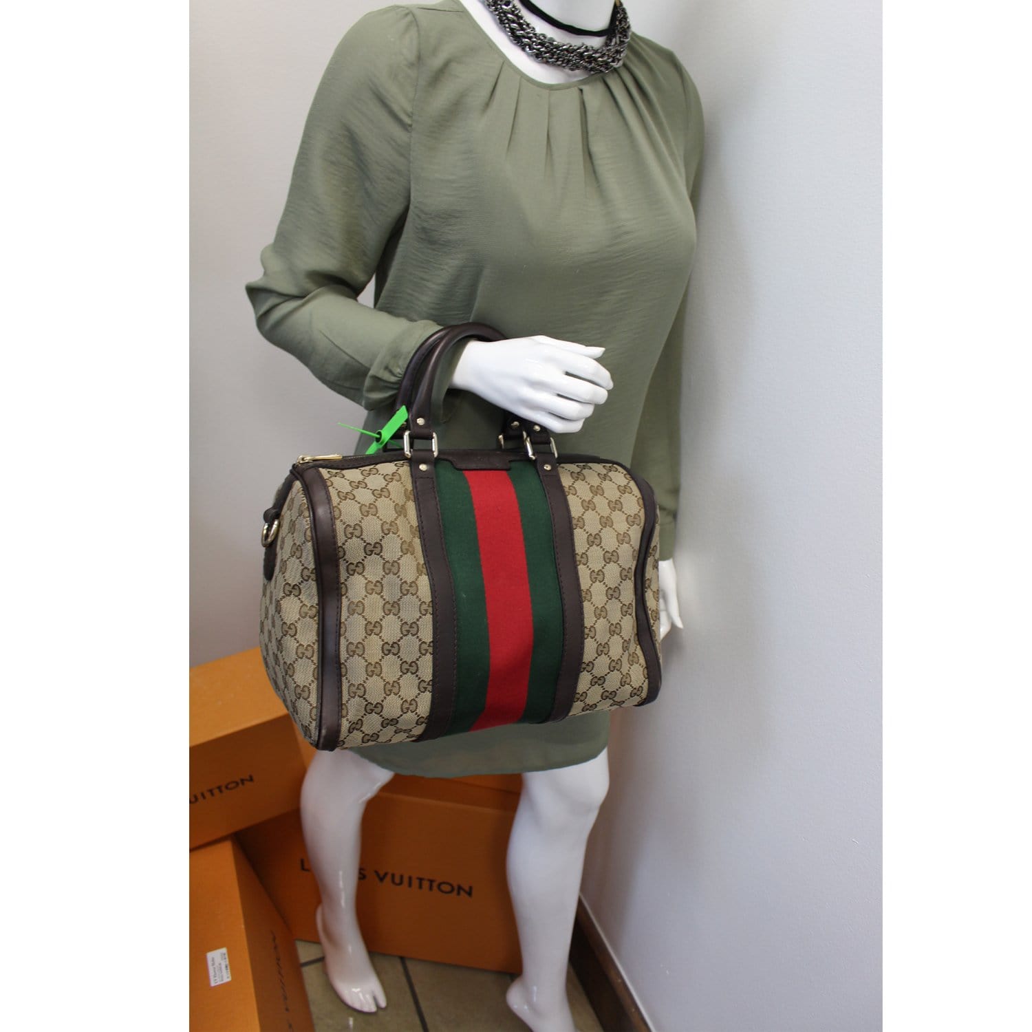 Gucci Web Original Boston Bag Beige Shoulder Bag