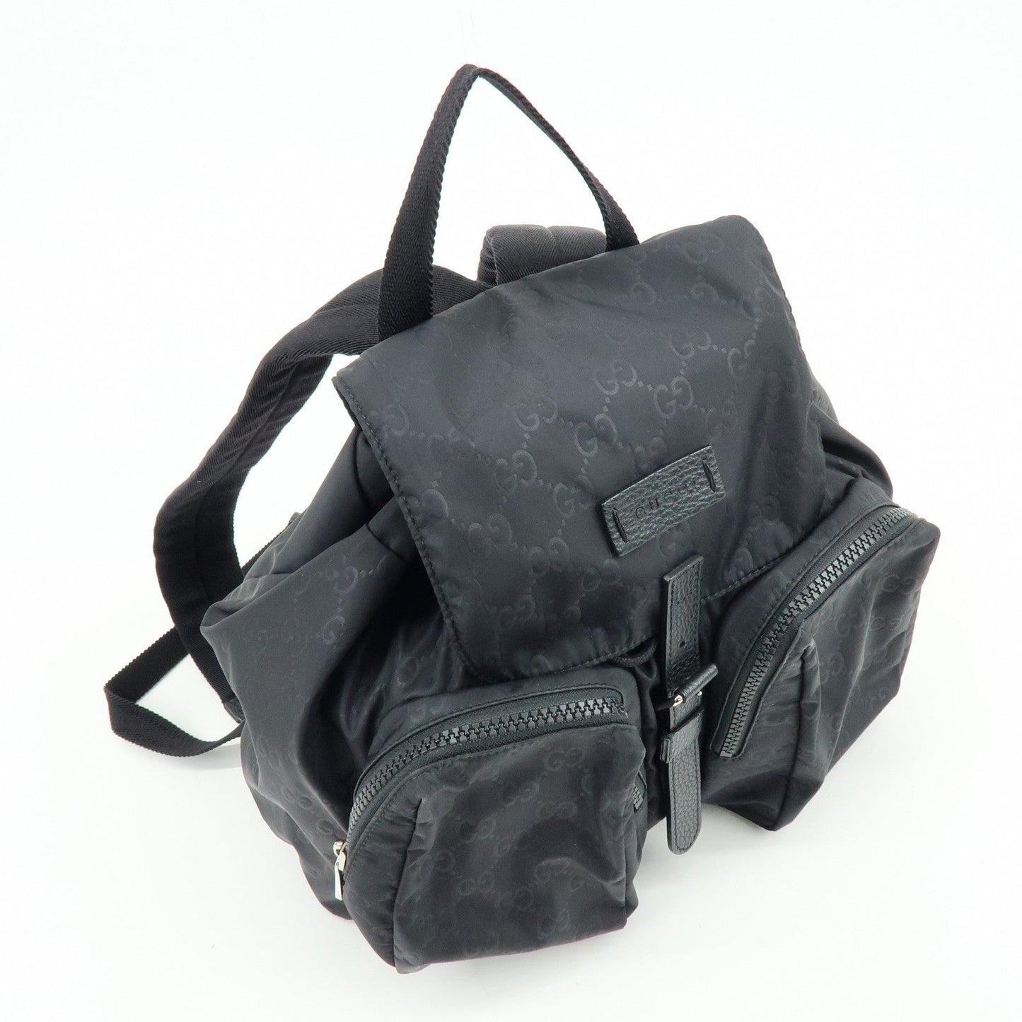 GUCCI GG Nylon Leather Backpack Ruck Sack Black 406361