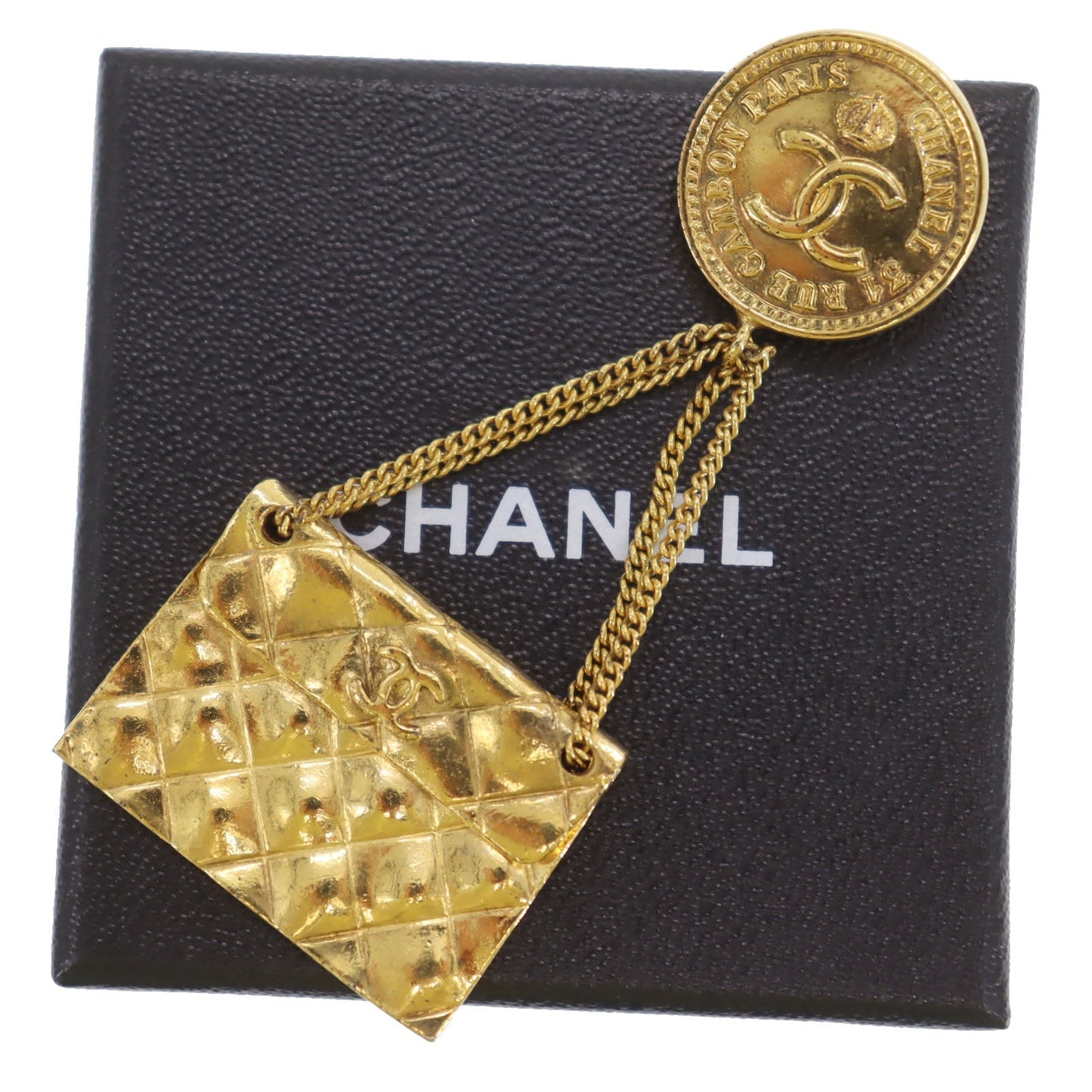 CHANEL CC Logo  Matelasse Swing Pin Brooch Gold Plated 26   #BX144 S
