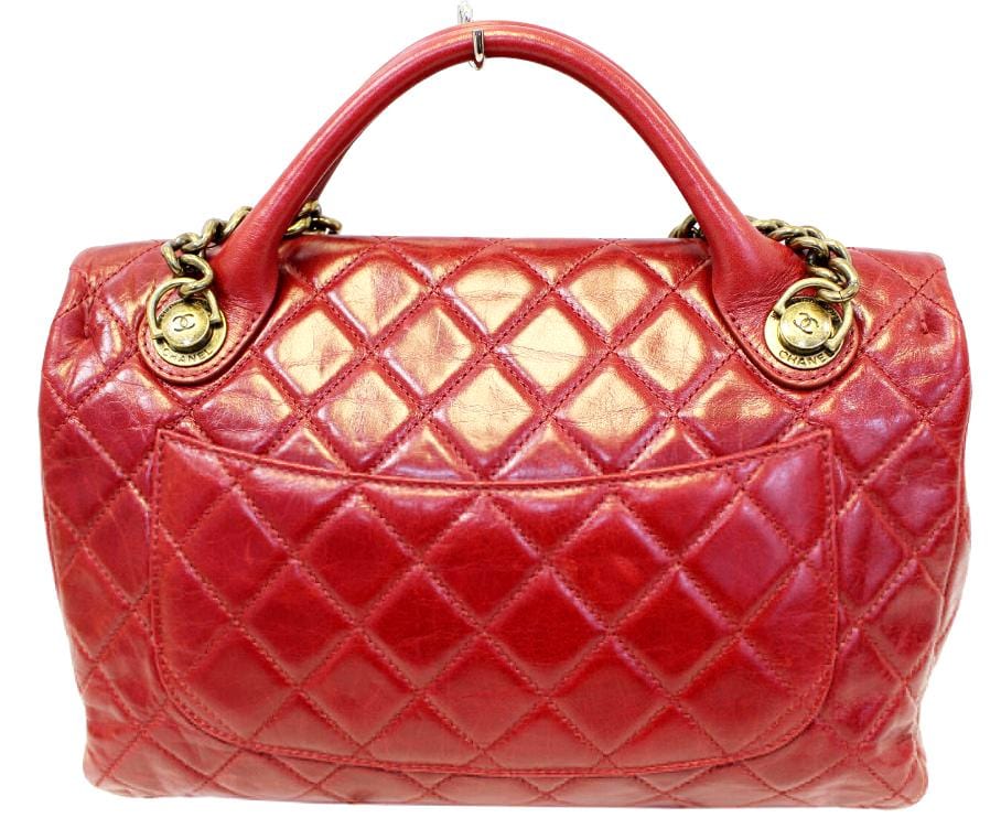 Chanel Glazed Large Castle Rock Top Handle Bag Leather Quilted Shoulder Bag
