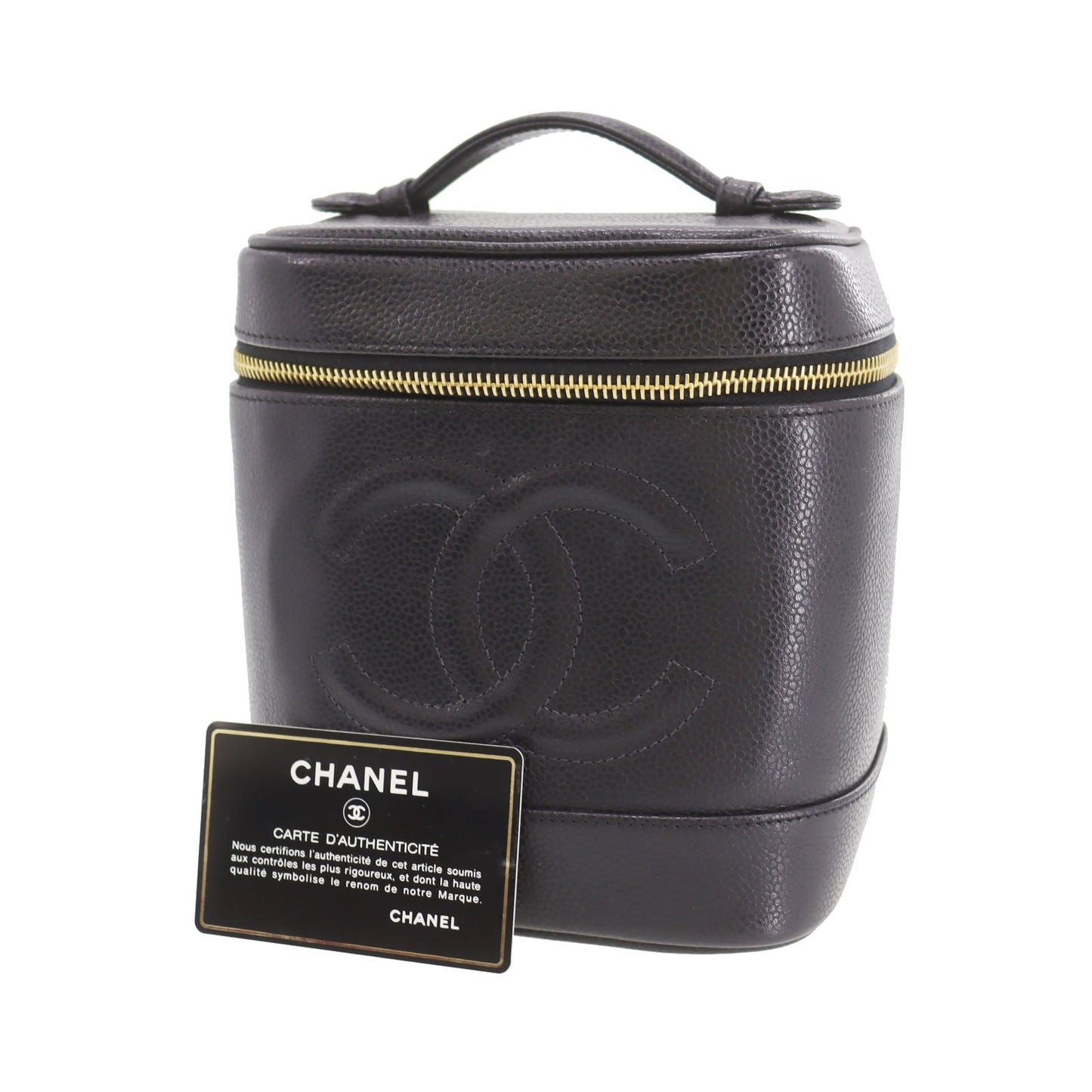 CHANEL CC Handbag Vanity Black Caviar Skin Leather #CP939