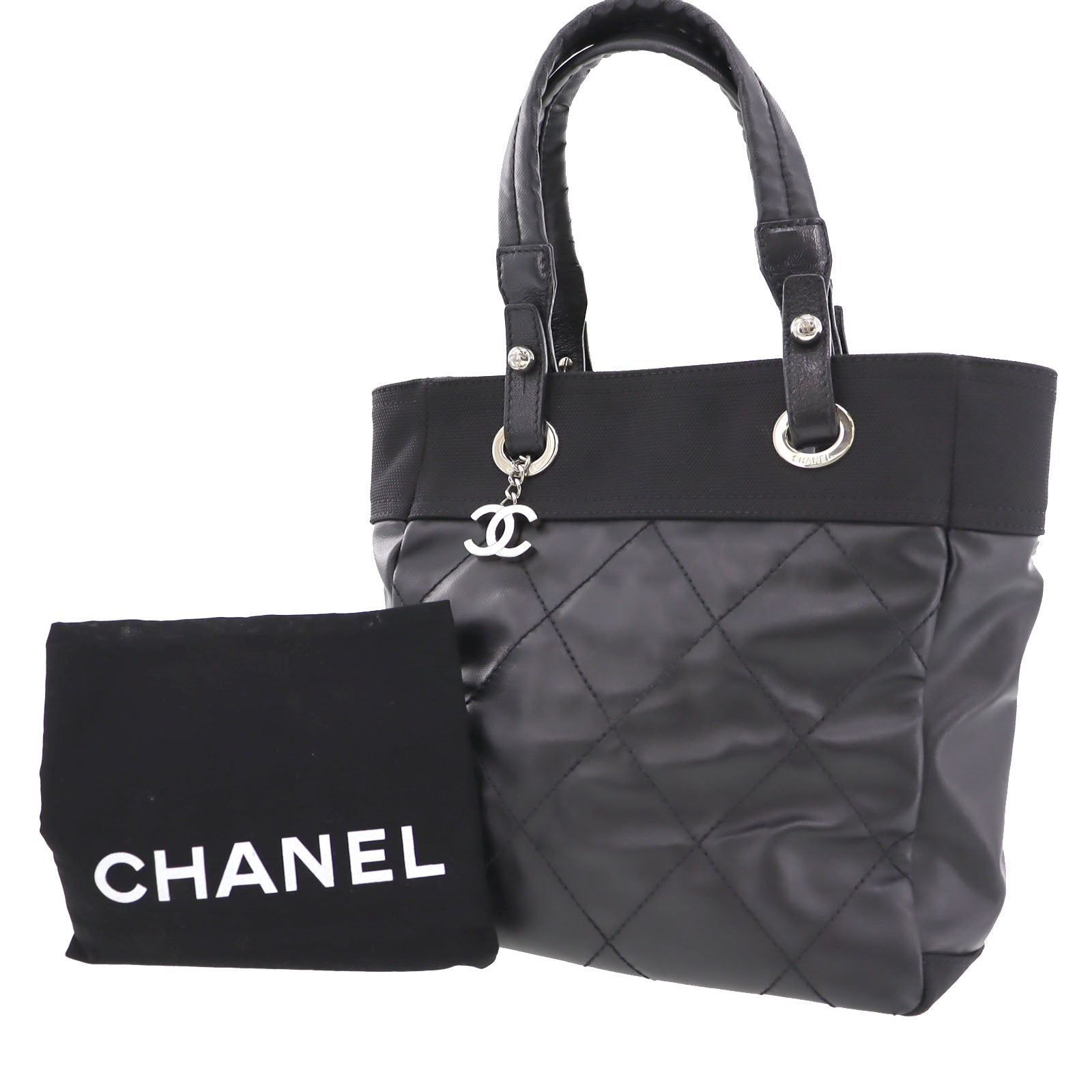 CHANEL Paris Biarritz Handbag Black Leather Italy   #BO252