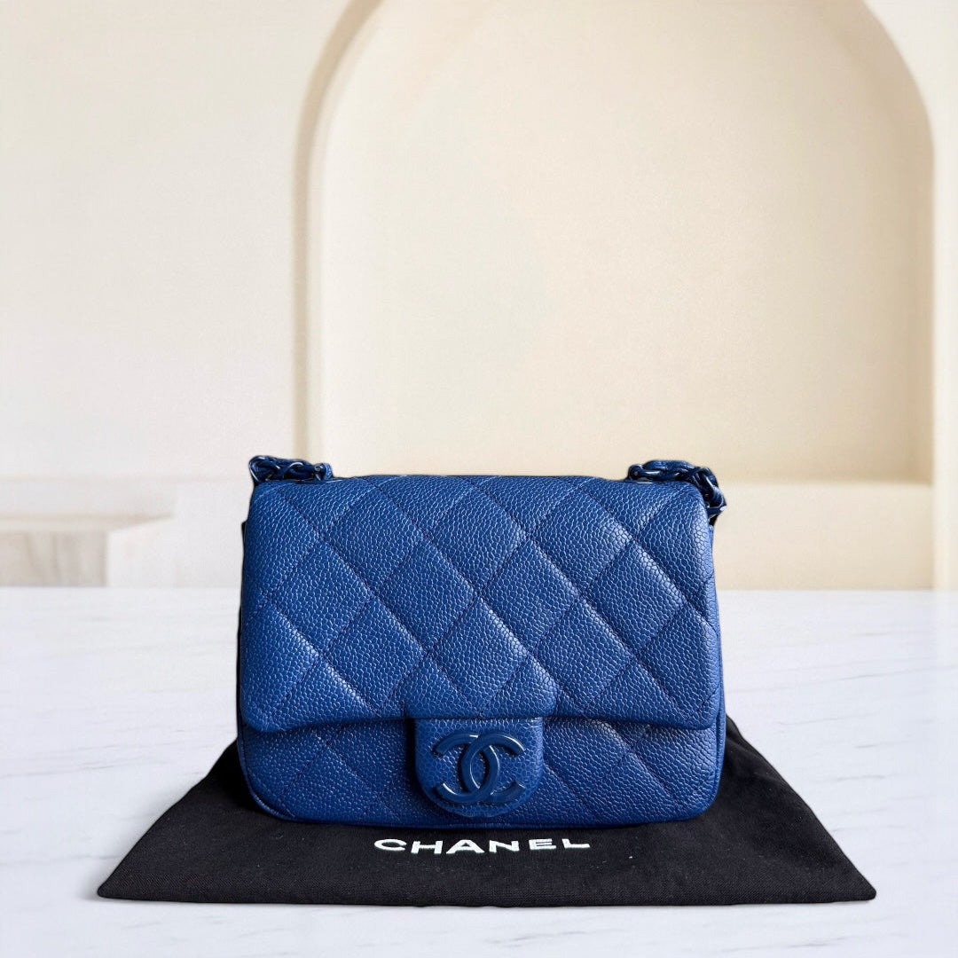 Chanel Classic Flap Seasonal Mini Square - Caviar Quilted Grained Calfskin All Blue Series 29
