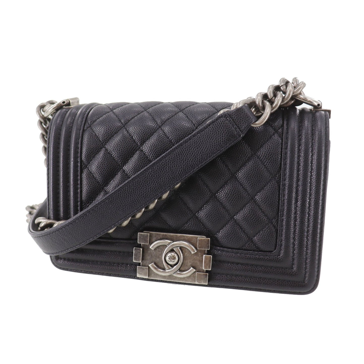 CHANEL  BOY CHANEL Shoulder Bag Black Caviar Skin Leather   #DA571