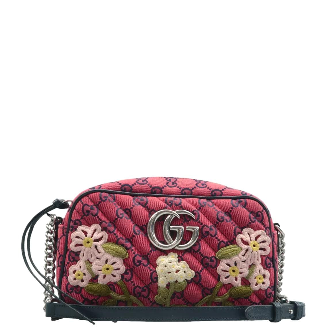 Gucci Marmont Embroidered Diagonal Chain Shoulder Bag Monogram