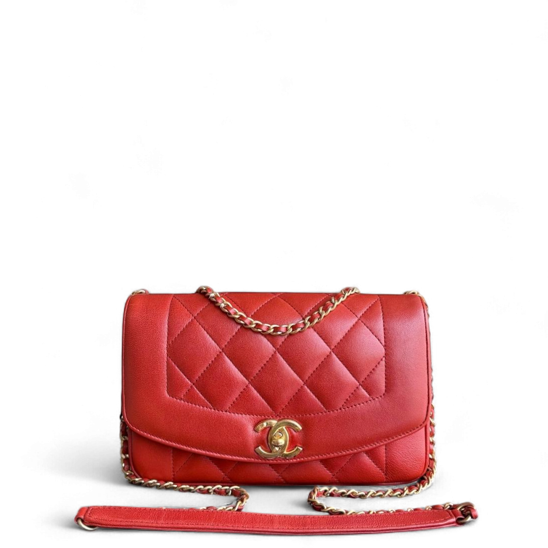 Chanel Diana Reissue Small - 22CM Quilted Lambskin Red Gold Hardware Series 20
