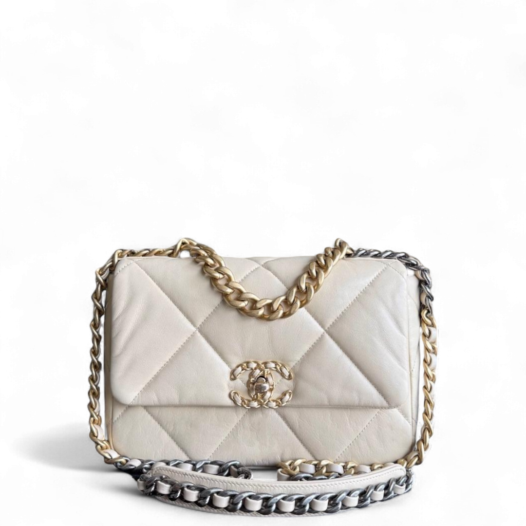 Chanel 19 Bag Small - Lambskin Light Two-tone Quilted Beige Handbag