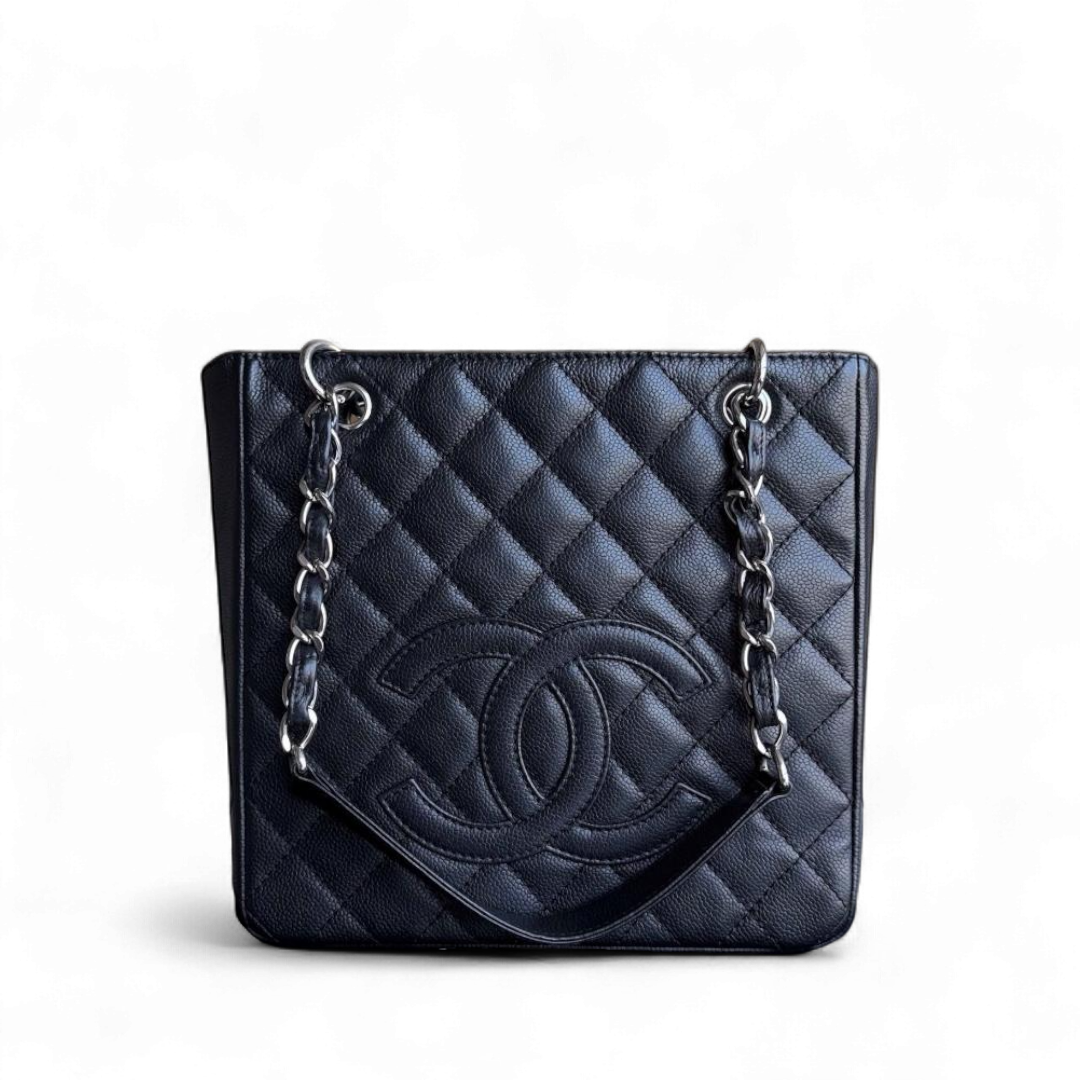 Chanel PST Petite Shopping Tote - Caviar Grained Quilted Black Tote Bag Series 12