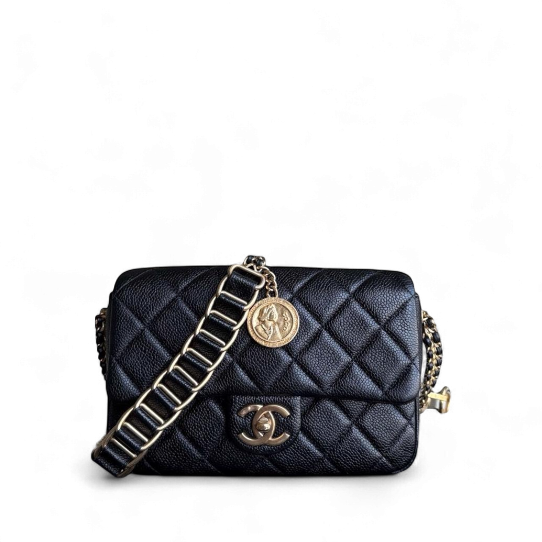 Chanel Seasonal Flap Bag - Caviar Medallion Soul Quilted Black Handbag