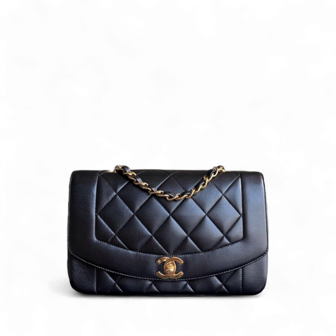 Chanel Diana   - Quilted Lambskin Black Gold Hardware Series 2