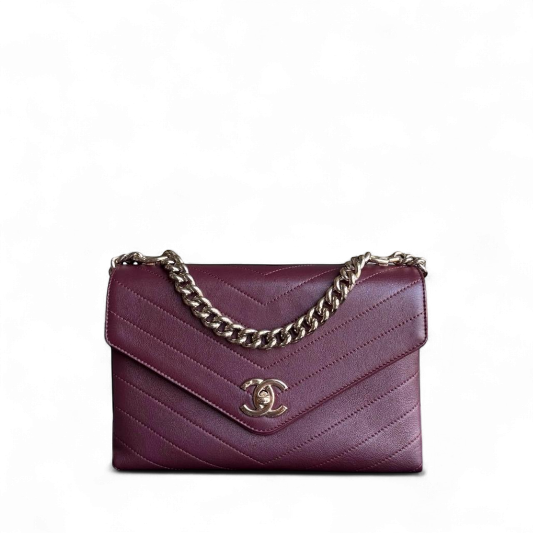 Chanel Coco Chevron Bag - Smooth Calfskin Dark Red Gold Handbag