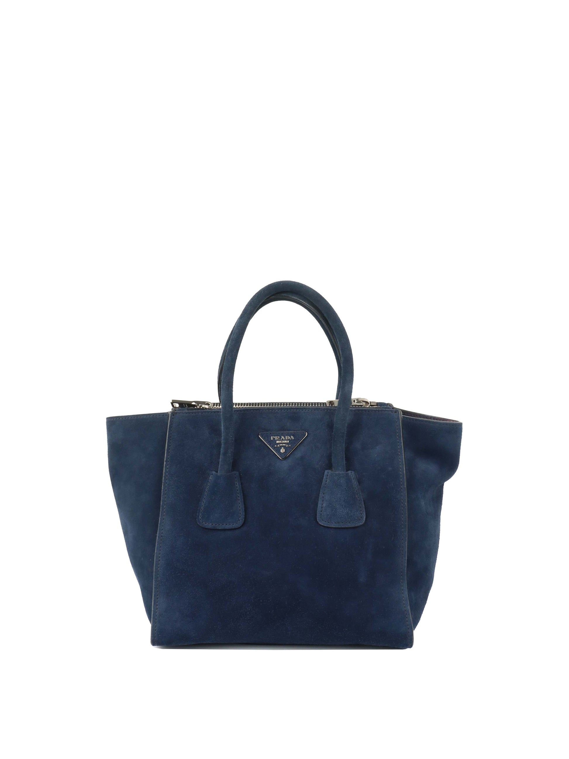 Prada Shoulder Bag Royal Double Zipped Suede Blue