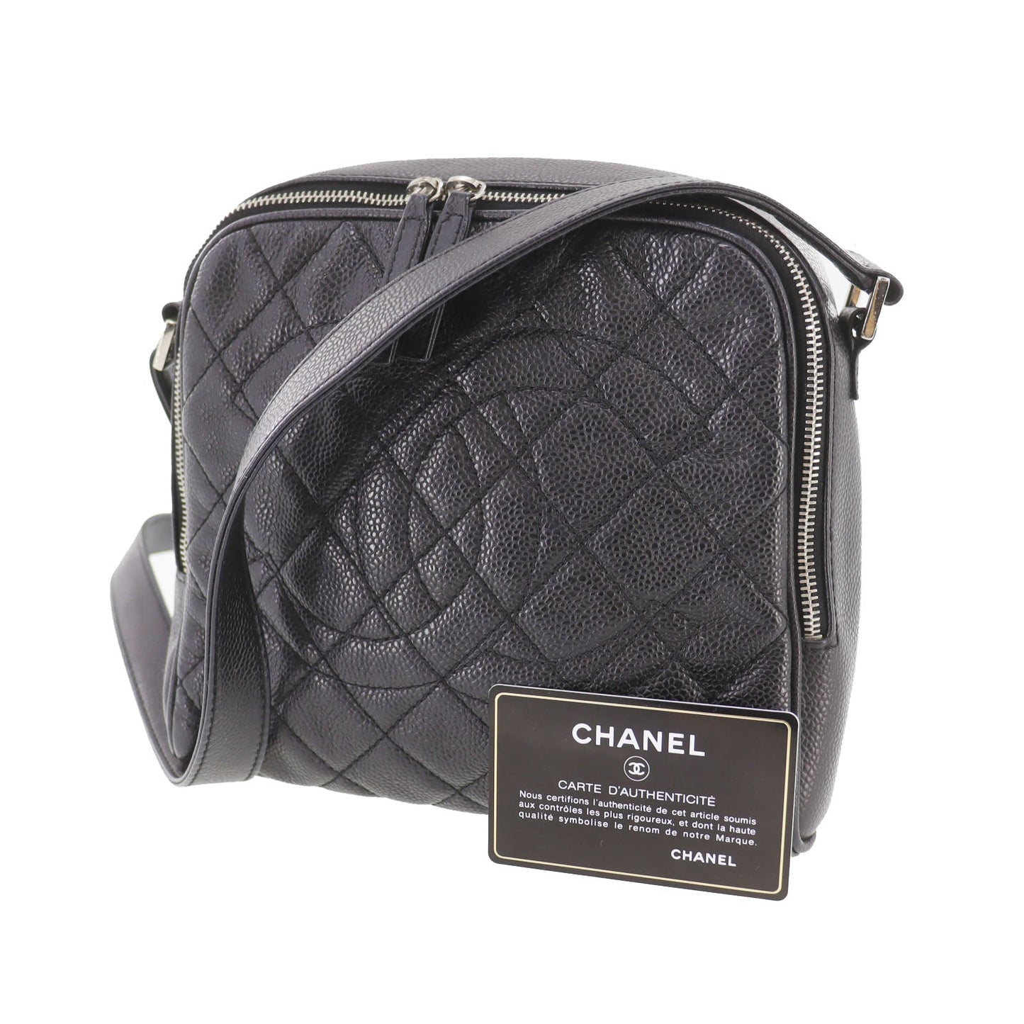 CHANEL CC  Shoulder Bag Black Caviar Skin Leather   #CR806