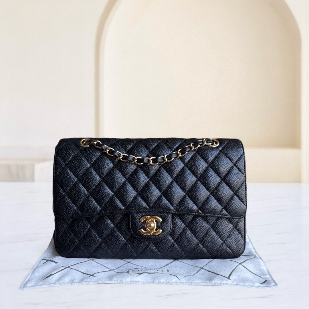 Chanel Classic Flap Medium - Caviar 25CM Quilted Grained Calfskin Black Gold Hardware Series 14