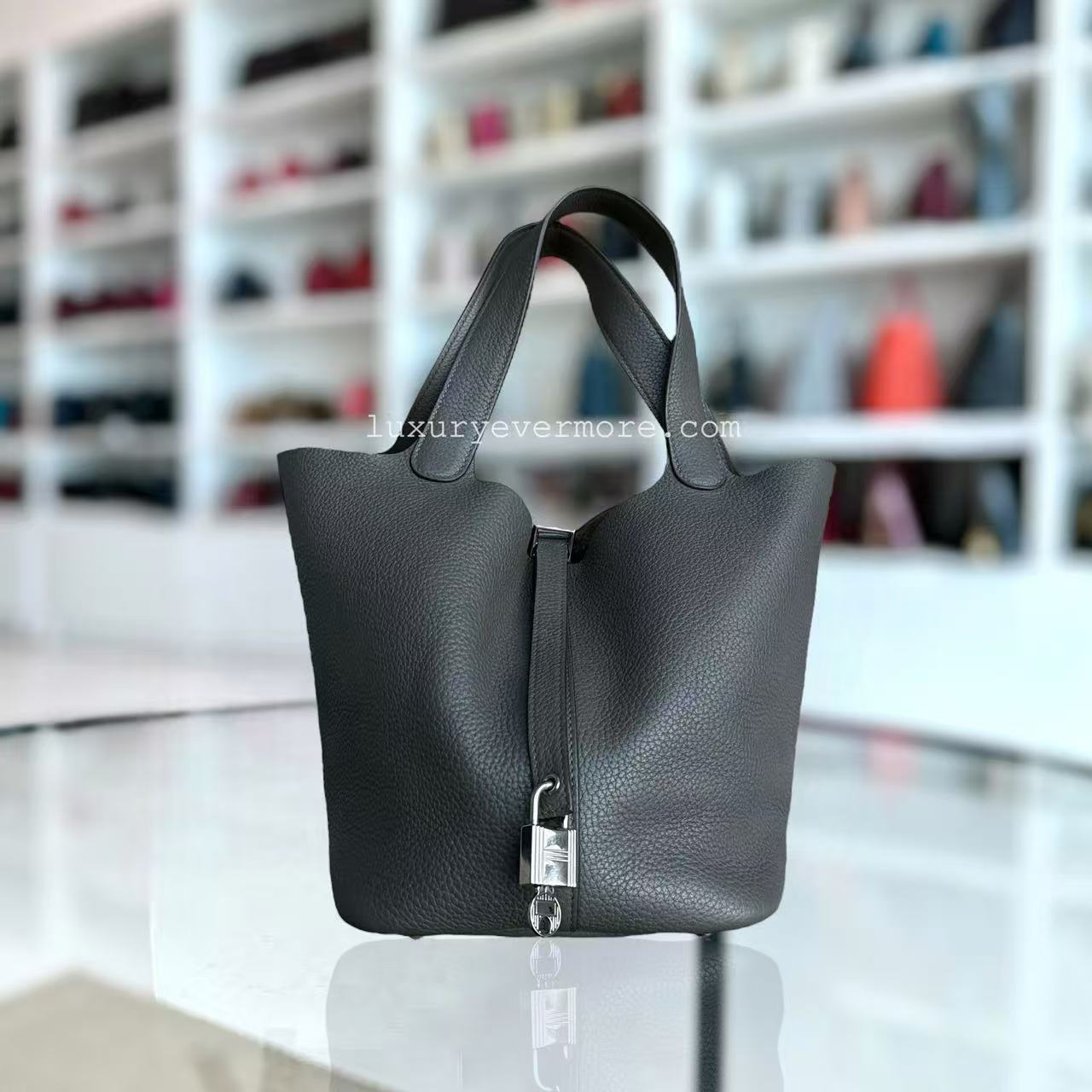 Hermes Picotin Clemence Tc Vert Bronze Palladium Hardware Handbag Silver Travel Bag