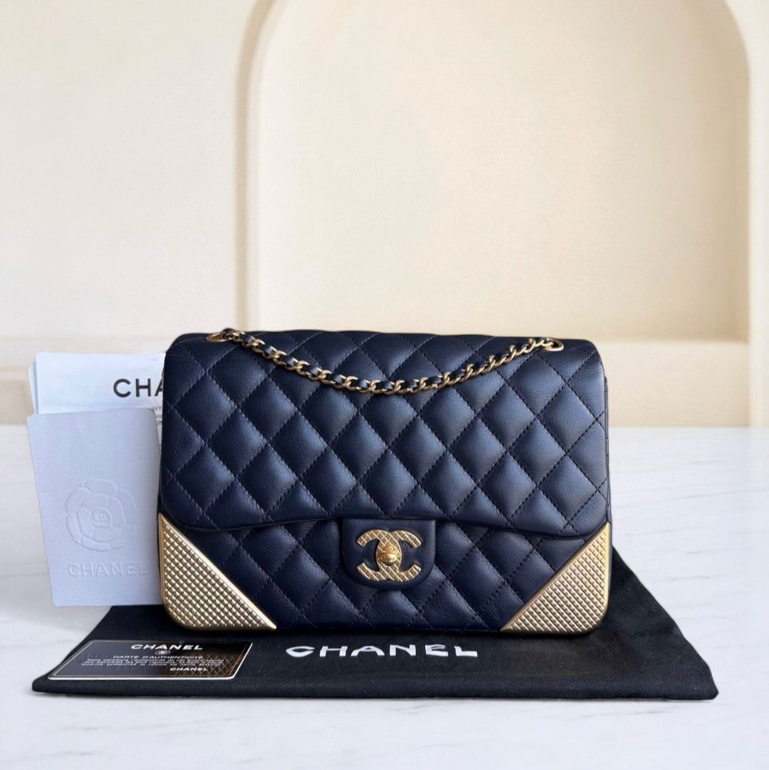 Chanel Classic Flap Seasonal - Rock The Corner Quilted Calfskin Dark Blue Gold Hardware Series 23