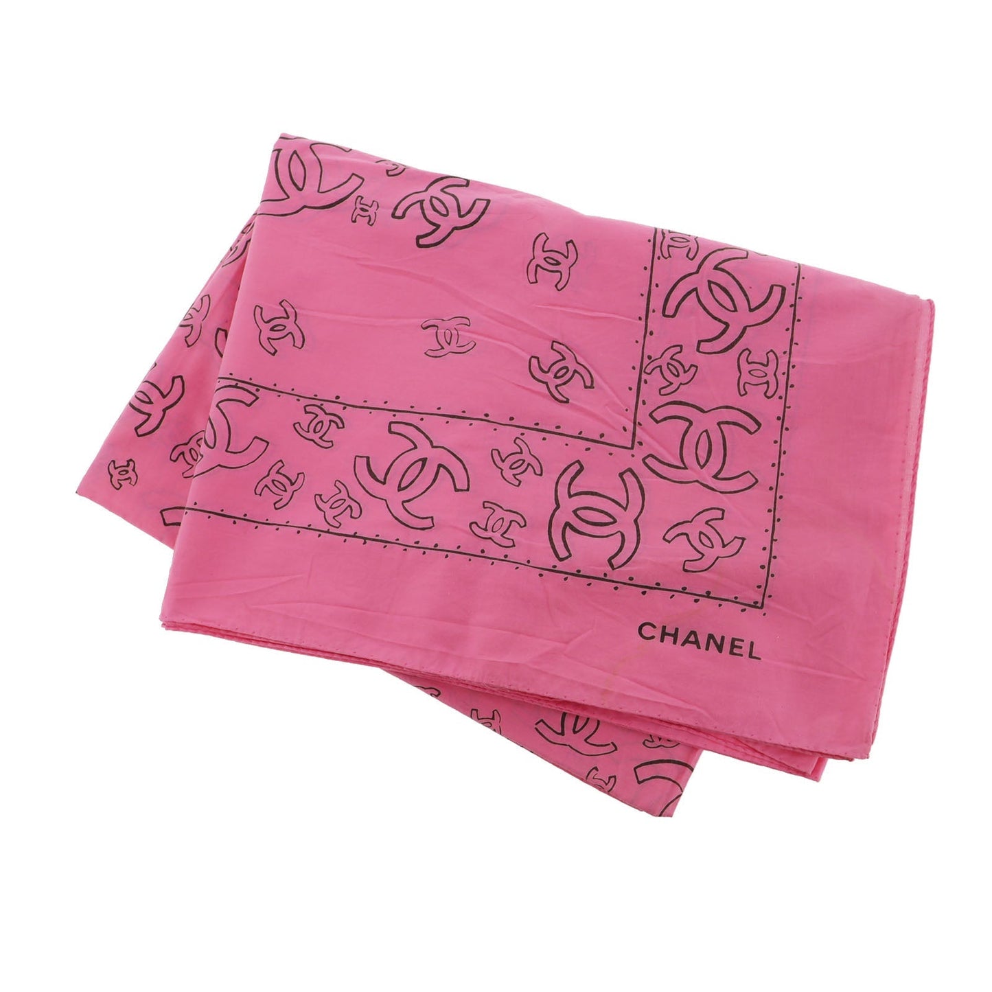 CHANEL CC Logos Pink  Large Scarf Cotton #AH585 S