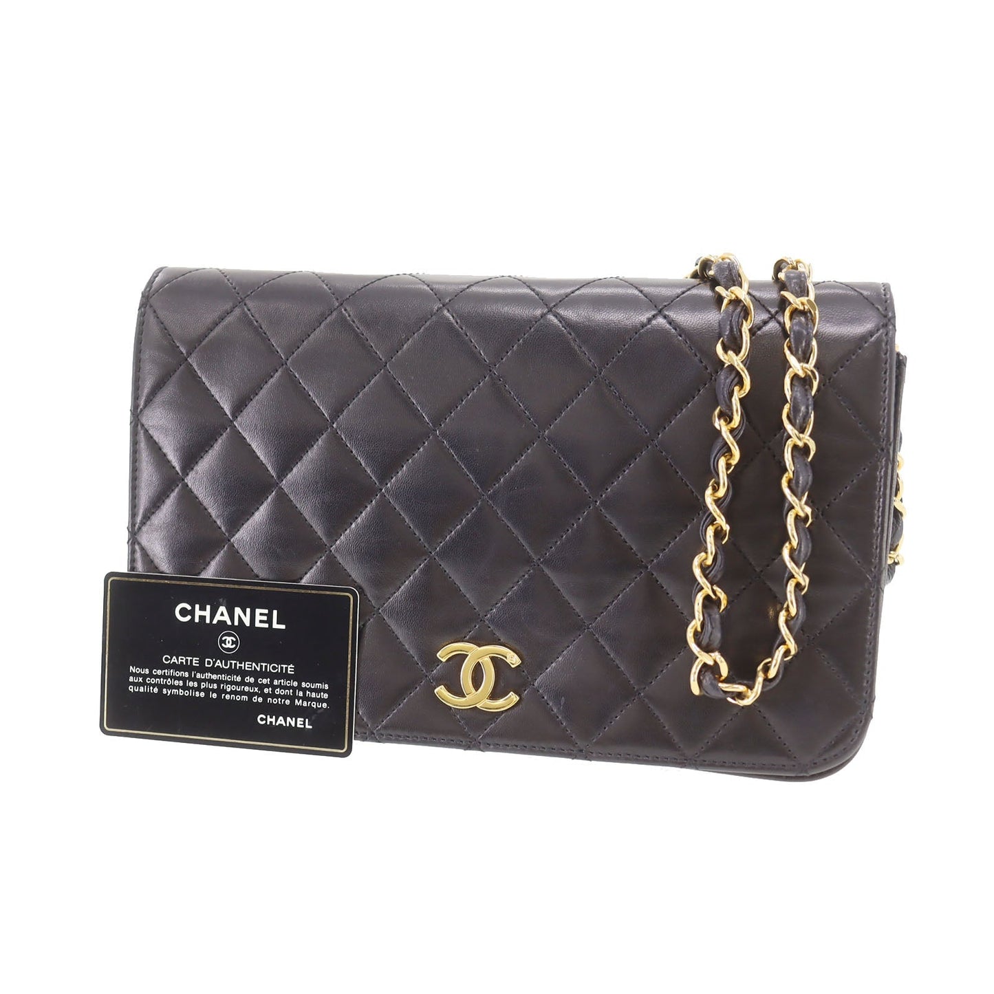 CHANEL Matelasse  Shoulder Bag Black Lambskin Leather #DA912
