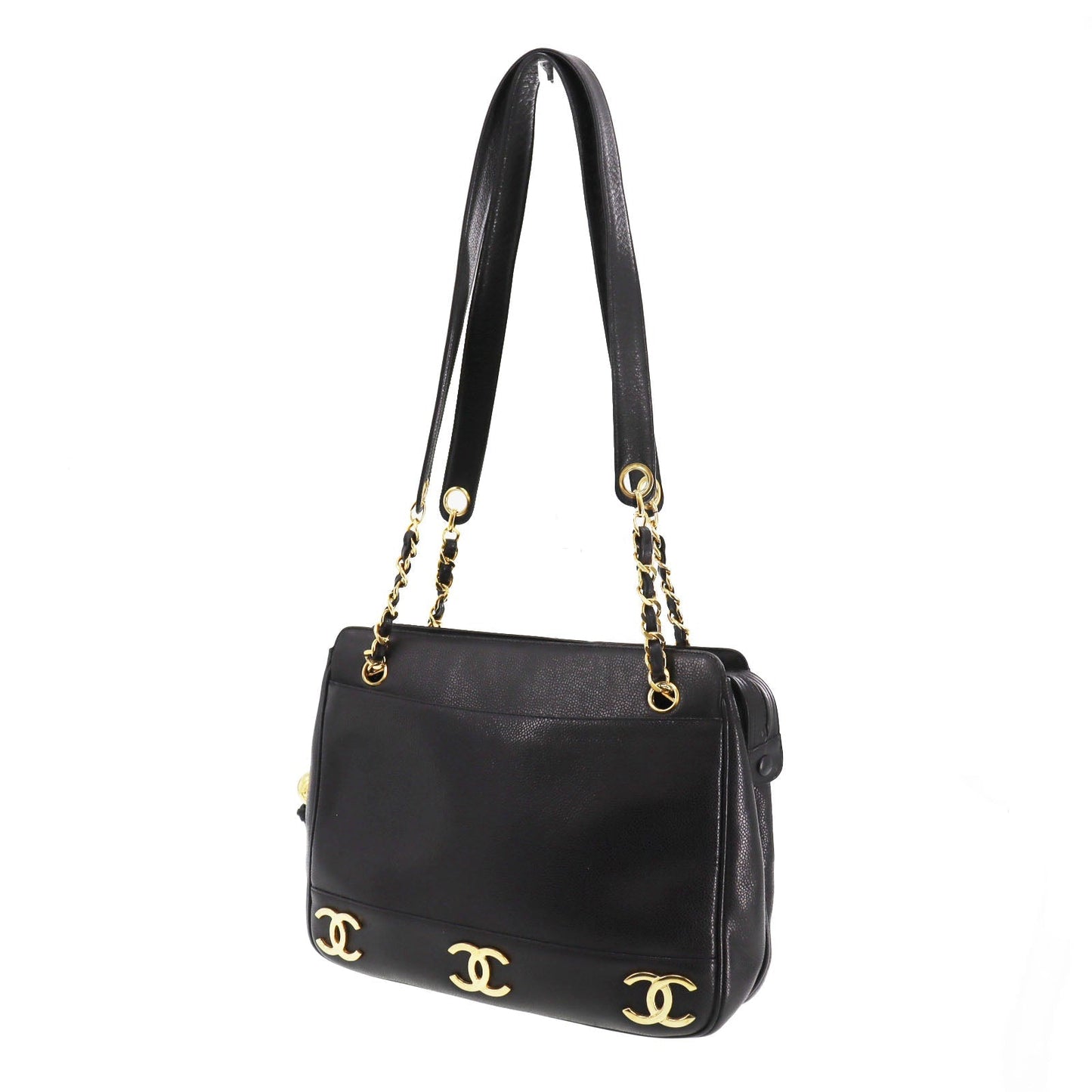 CHANEL CC Shoulder Bag Black Caviar Skin Leather  #CG492