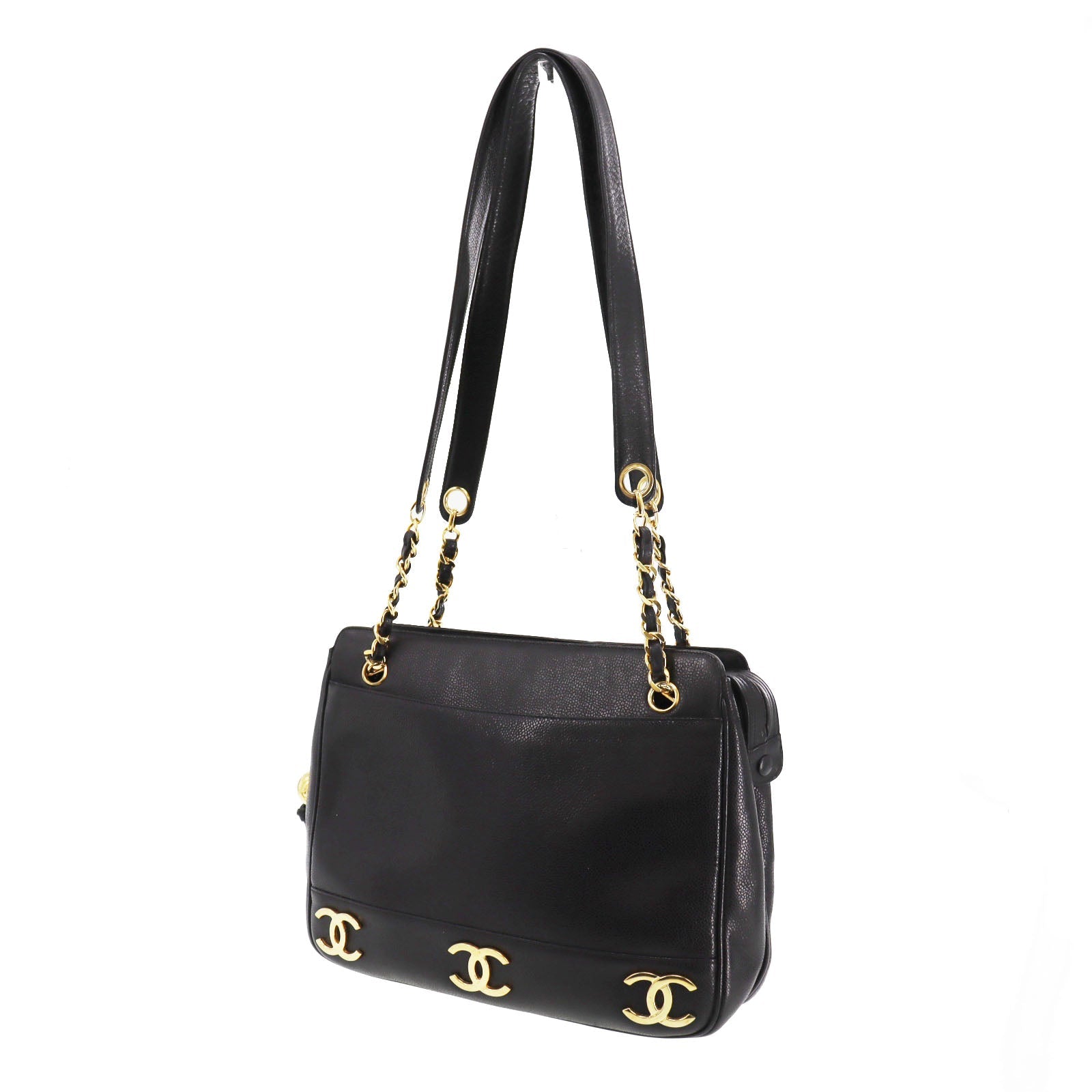 CHANEL CC Shoulder Bag Black Caviar Skin Leather  #CG492