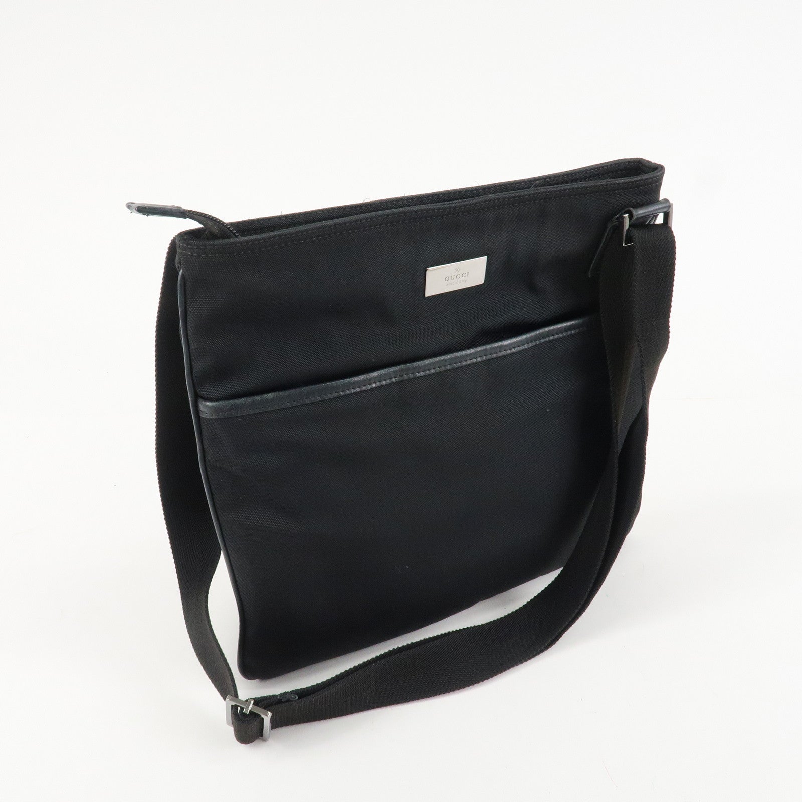 GUCCI Leather Nylon Shoulder Bag Black 141626