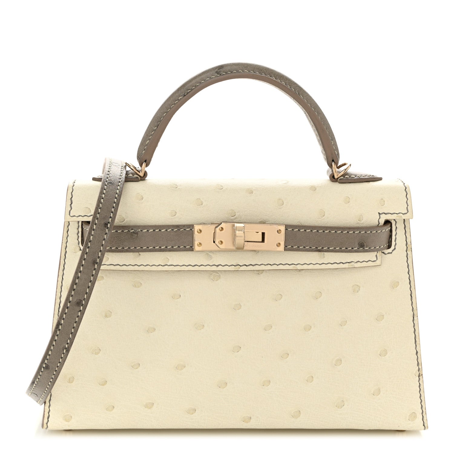 Hermes Ostrich Horseshoe Kelly Sellier Beton Gris Tourterelle Handbag Mini Shoes