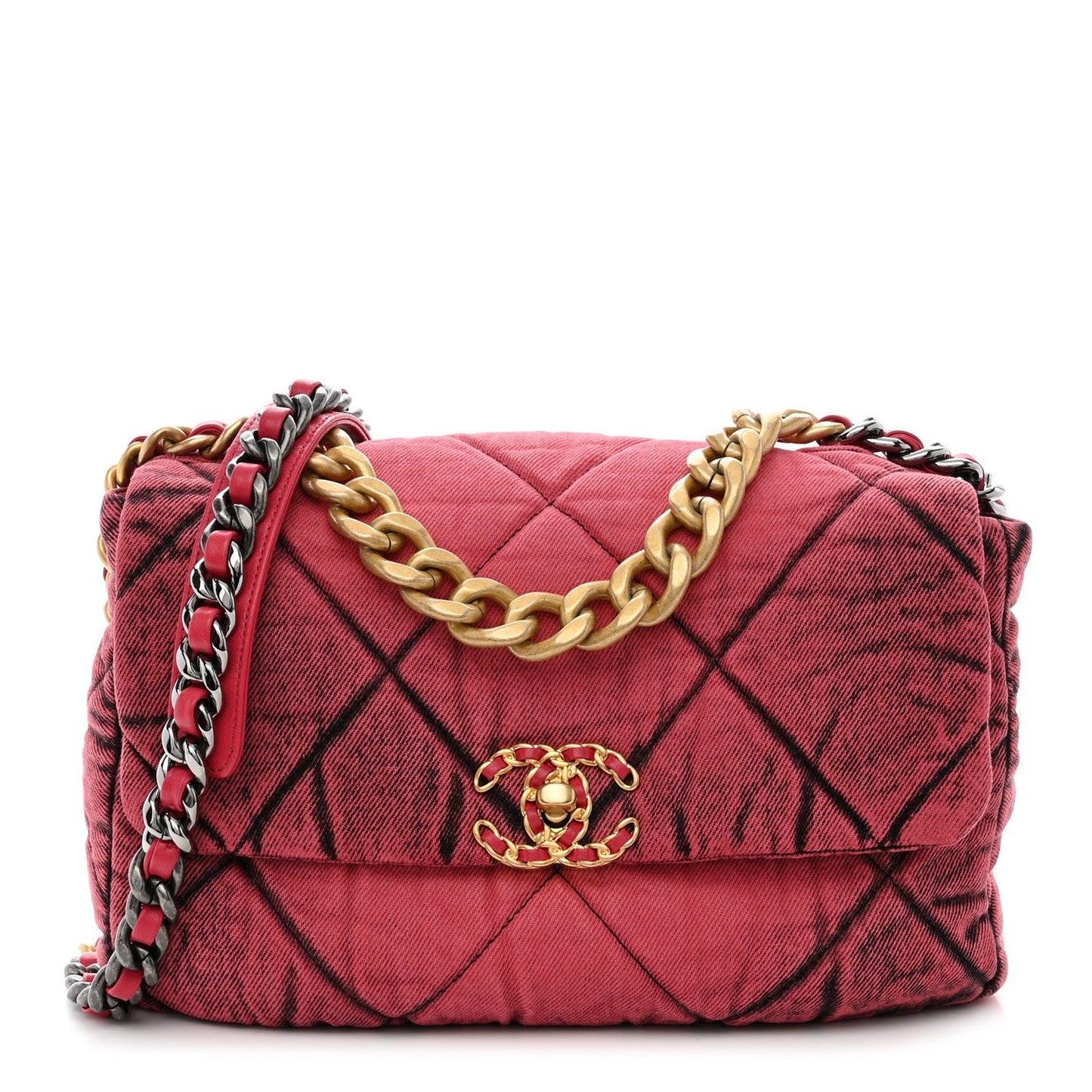 Washed Denim Quilted Medium Chanel 19 Flap Pink Bag