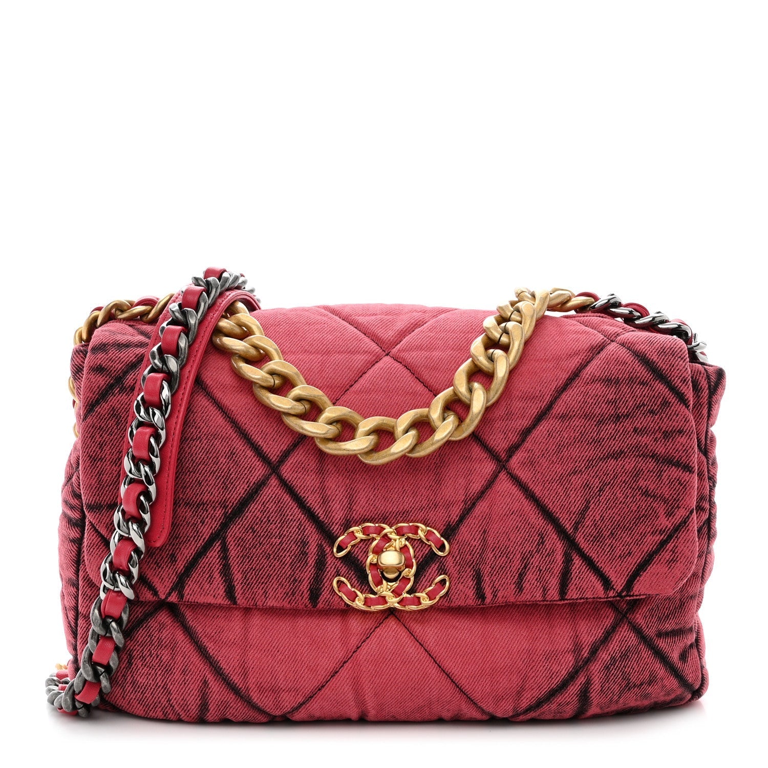Washed Denim Quilted Medium Chanel 19 Flap Pink Bag