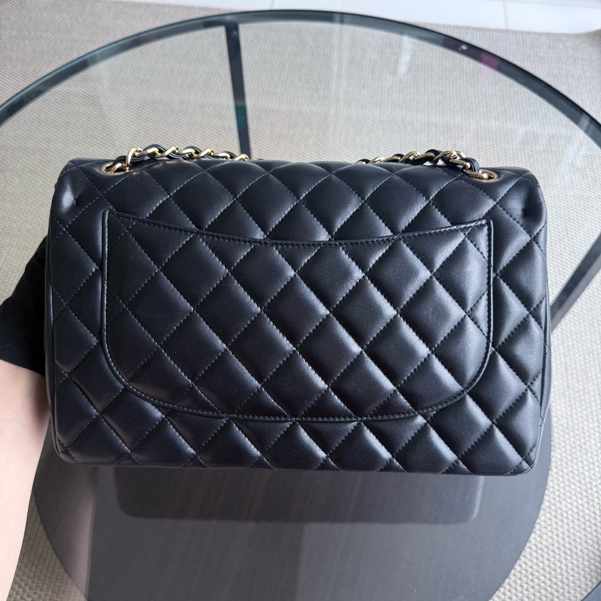 Chanel Classic Flap Jumbo - Double Flap 30CM Quilted Lambskin Black Gold Hardware Series 16