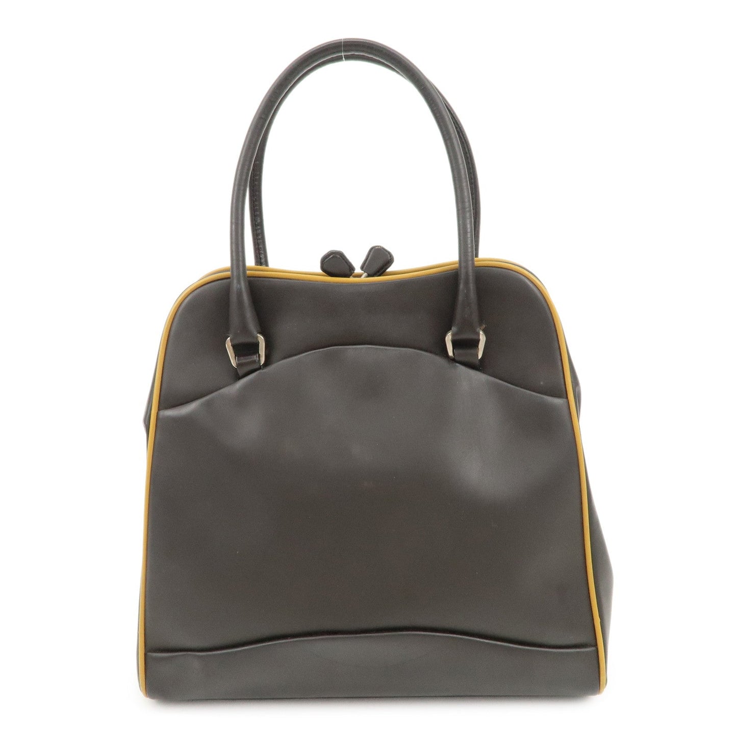 Tote Bag Triangle Hand Bag Dark d Leather Brown Beige