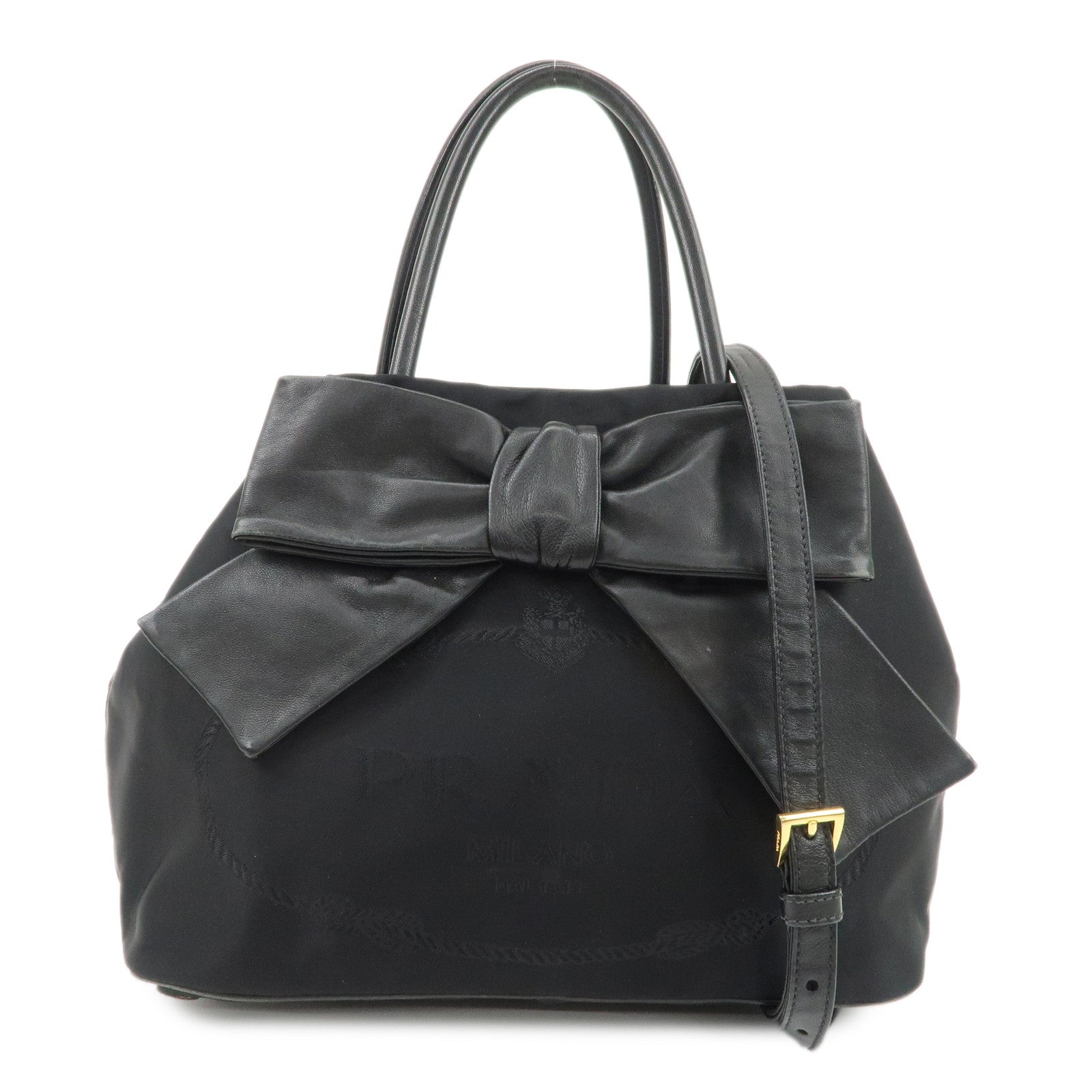 Nappa Jacquard Ribbon 2Way Bag Hand Bag d Leather Nylon Handbag