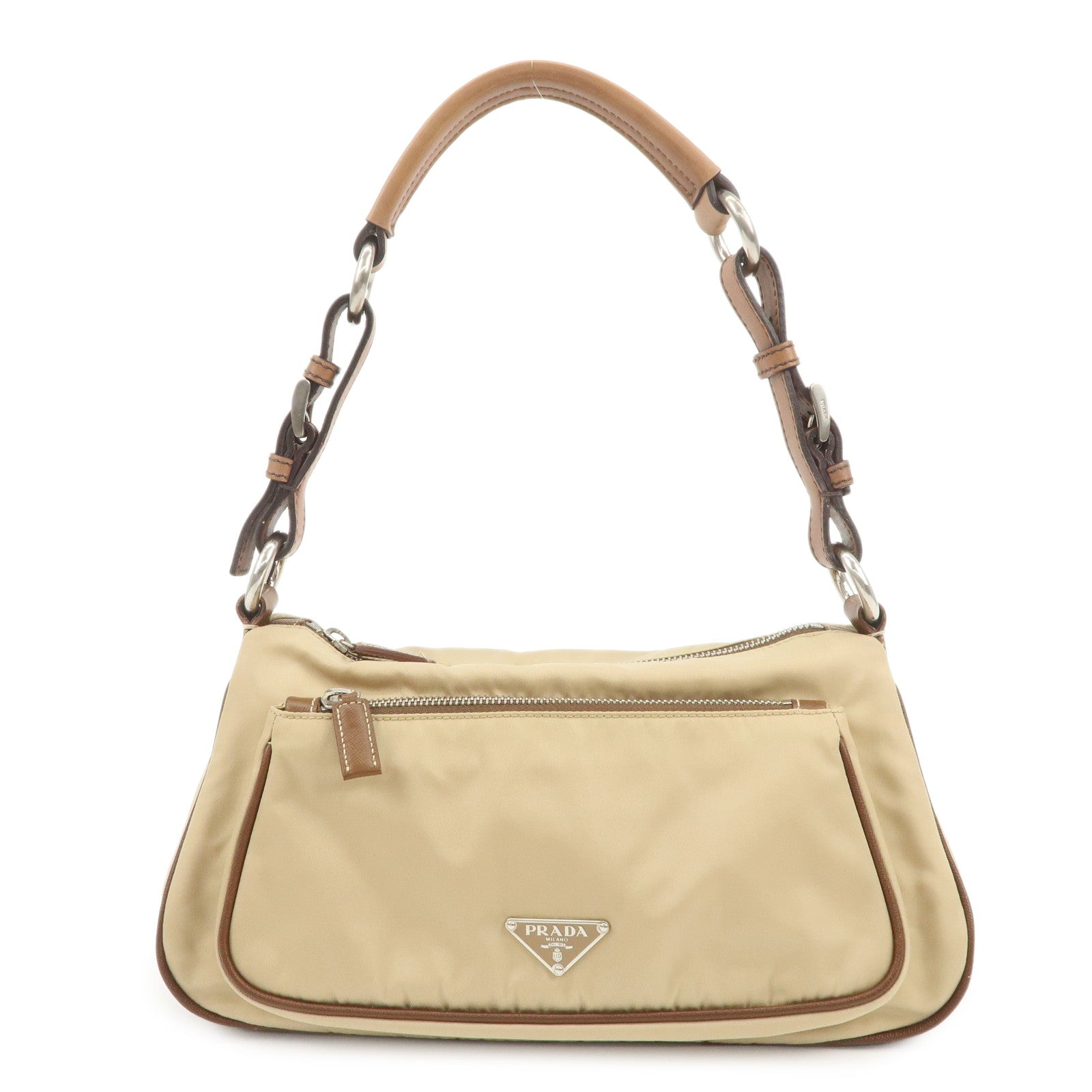 Shoulder Bag Triangle Hand Bag Leather Nylon Saffiano