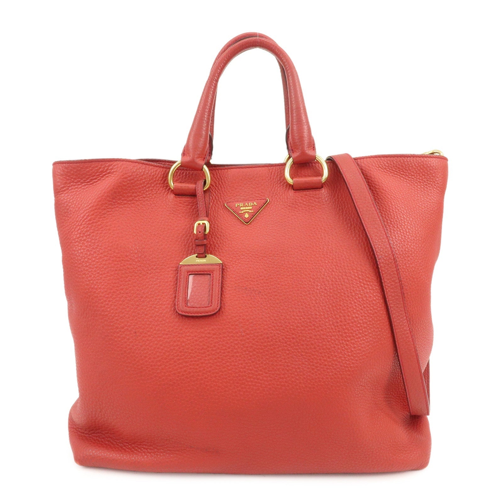 Tote Bag Triangle 2Way Shoulder Bag Leather Red Logo