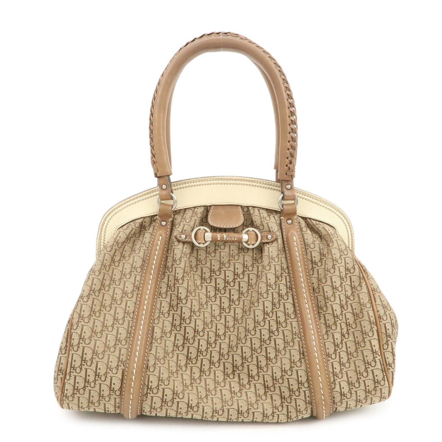 Dior Handbag Christian Trotter Hand Bag Ivory Leather Canvas Beige