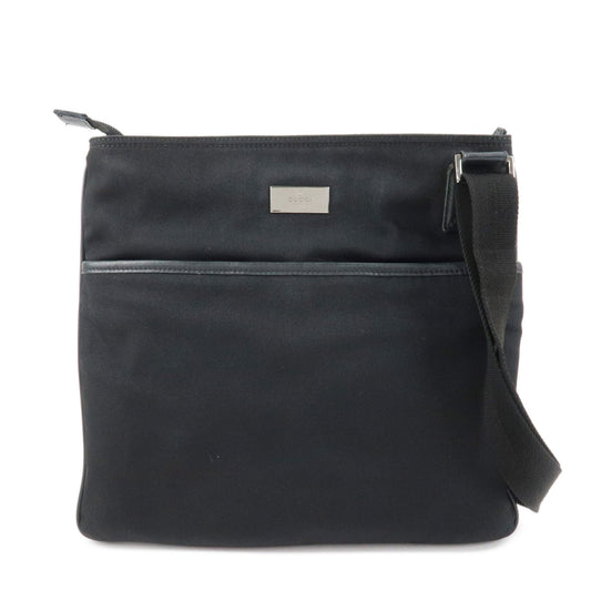 GUCCI Leather Nylon Shoulder Bag Black 141626