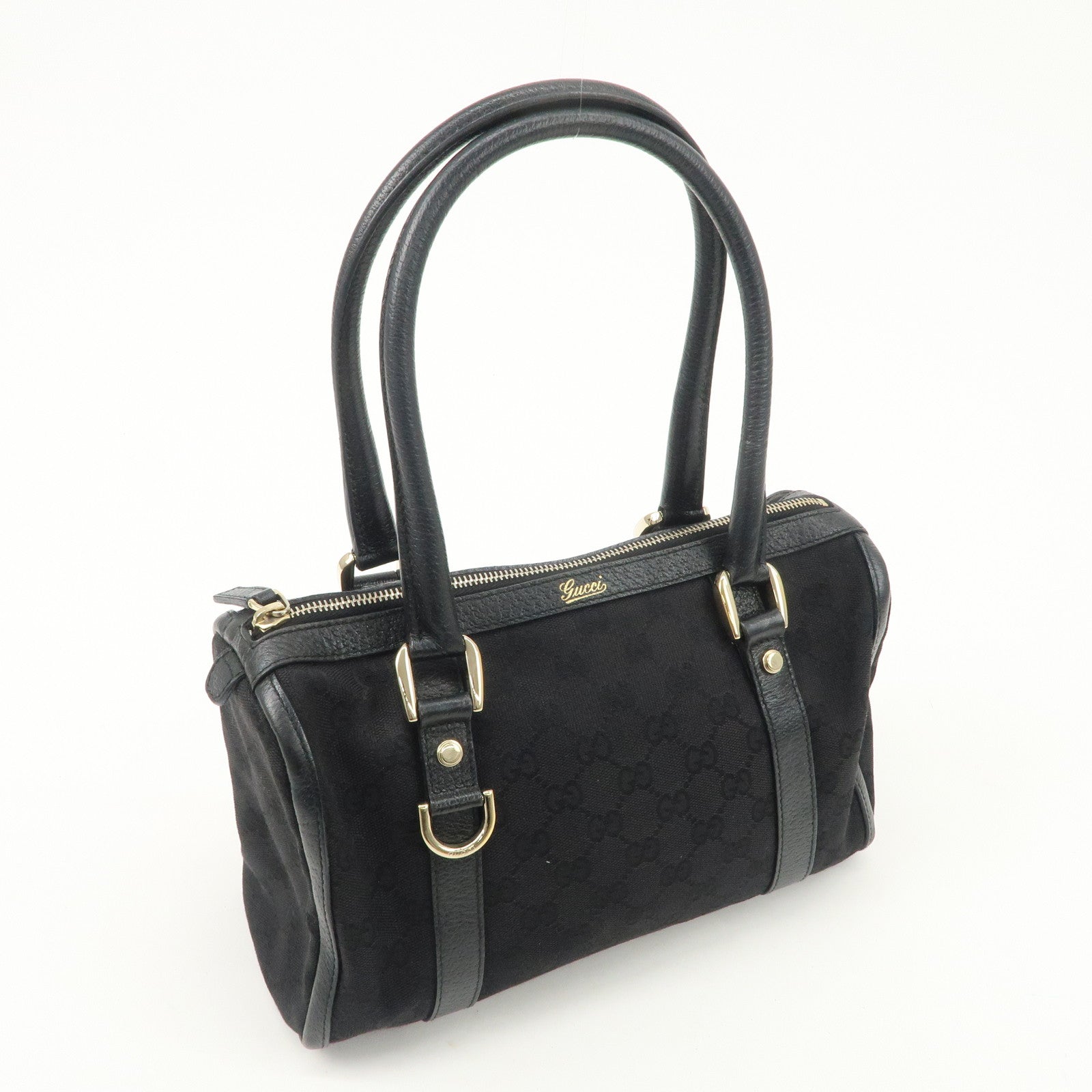 GUCCI Abbey GG Canvas Leather Boston Bag Hand Bag Black 130942