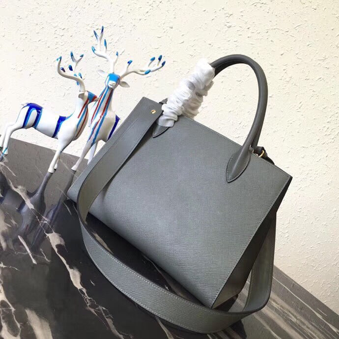 Prada Monochrome Bag In Grey Leather Saffiano Gray Travel Bag