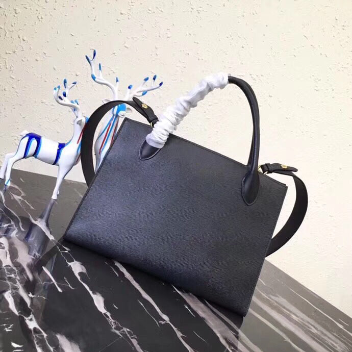 Prada Monochrome Bag In Leather Saffiano Black Travel Bag