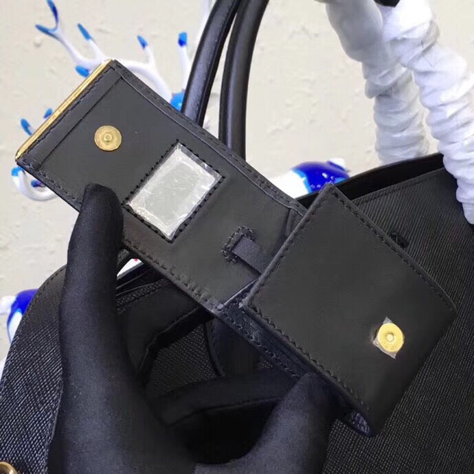 Prada Monochrome Bag In Leather Saffiano Black Travel Bag