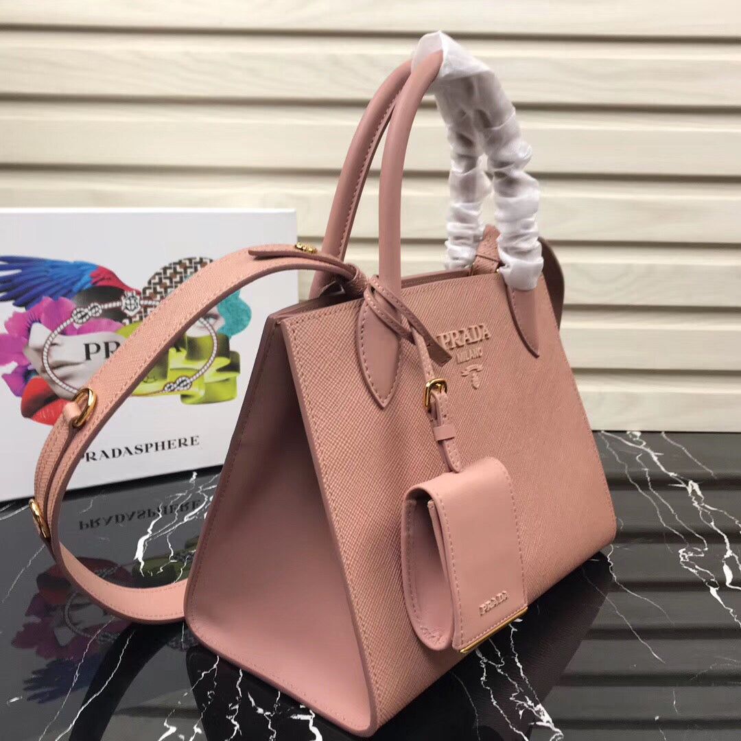 Prada Monochrome Bag In Nude Leather Saffiano Large Travel Bag