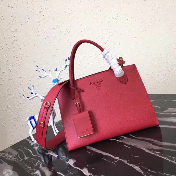 Prada Monochrome Bag In Leather Saffiano Red Travel Bag
