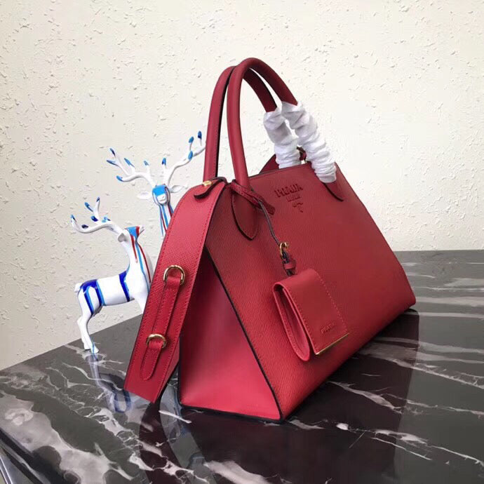Prada Monochrome Bag In Leather Saffiano Red Travel Bag