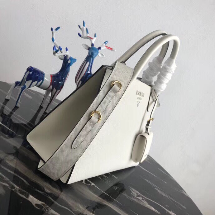 Prada Monochrome Bag In Leather Saffiano White Travel Bag