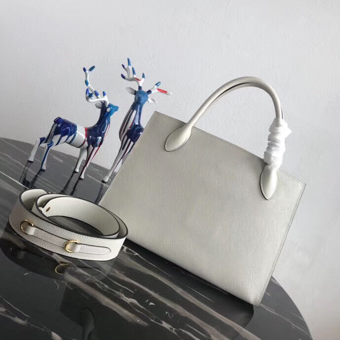Prada Monochrome Bag In Leather Saffiano White Travel Bag