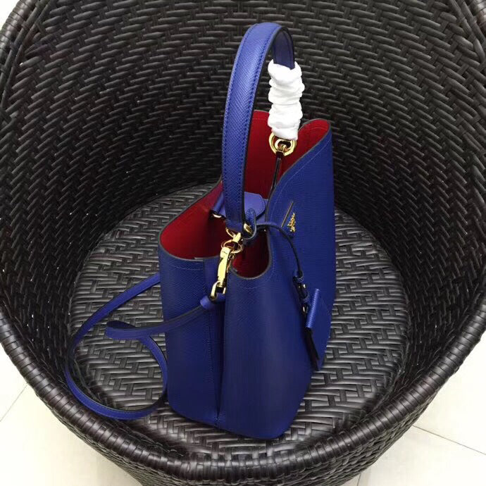 Prada Double Bag Leather Saffiano Blue Travel Bag